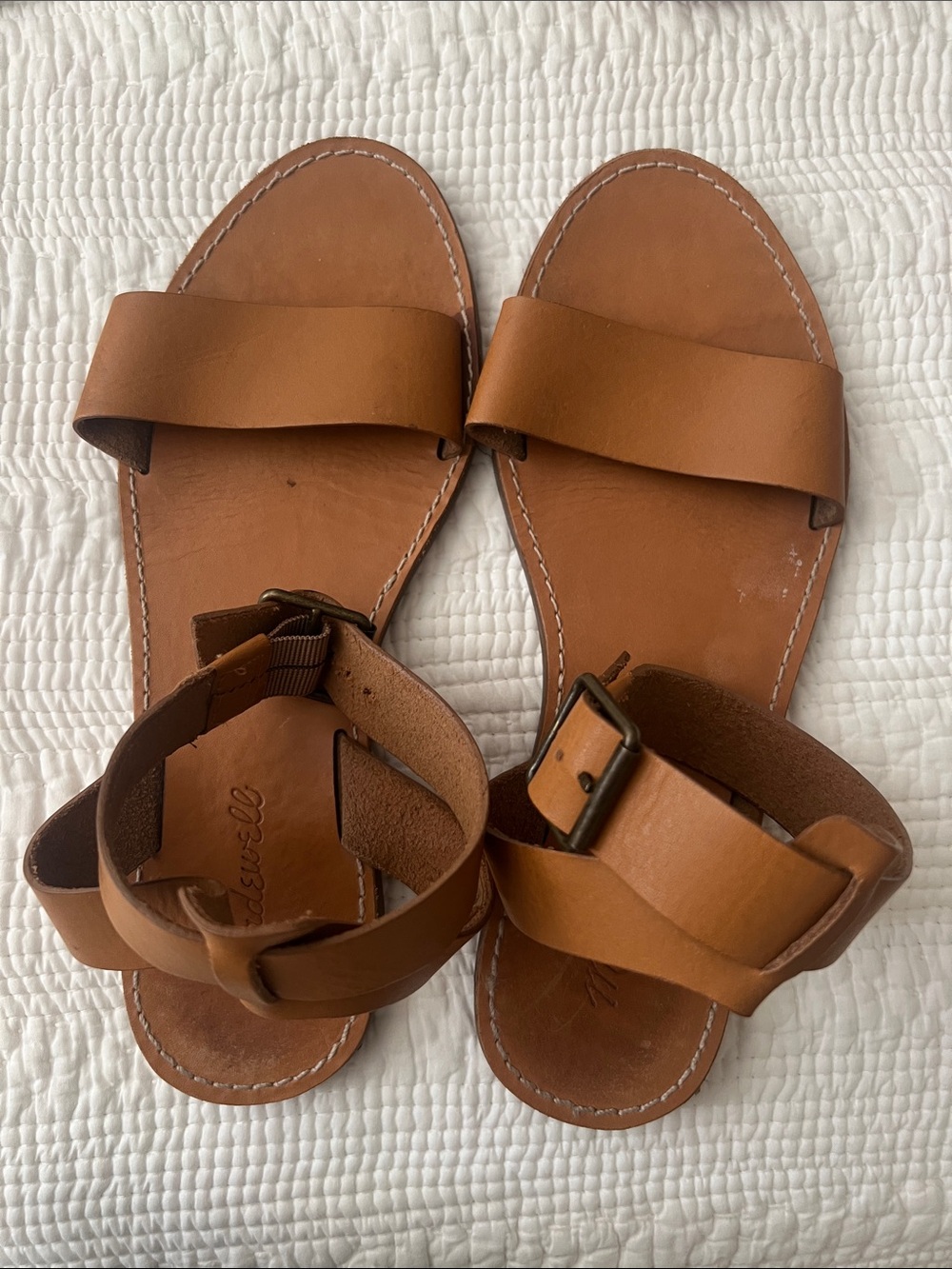Madewell Tan Leather Ankle-Strap Slide Sandals